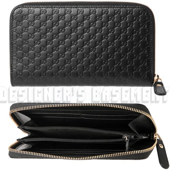 GUCCI black MICRO GUCCISSIMA GG leather Zip around checkbook Wallet Clutch Purse - Picture 3 of 5